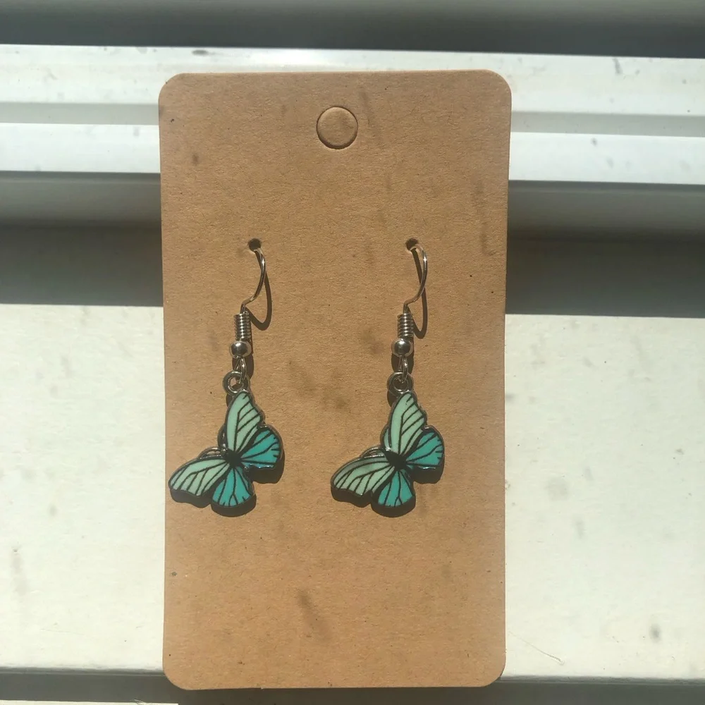 Butterfly Drop Earrings - Mint Green